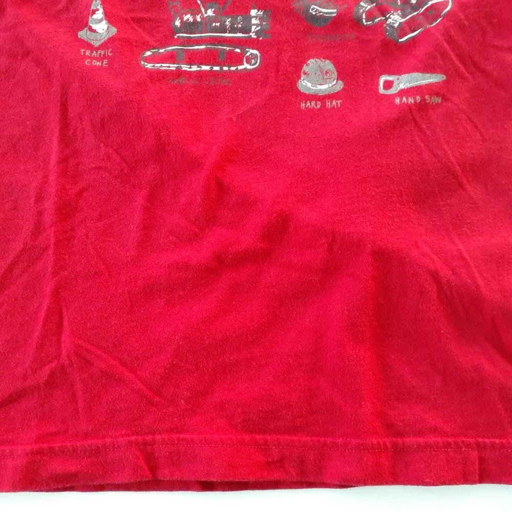 Gymboree Boys T-Shirt Red Construction Vehicles Ringer Short Sleeve Large 10-12